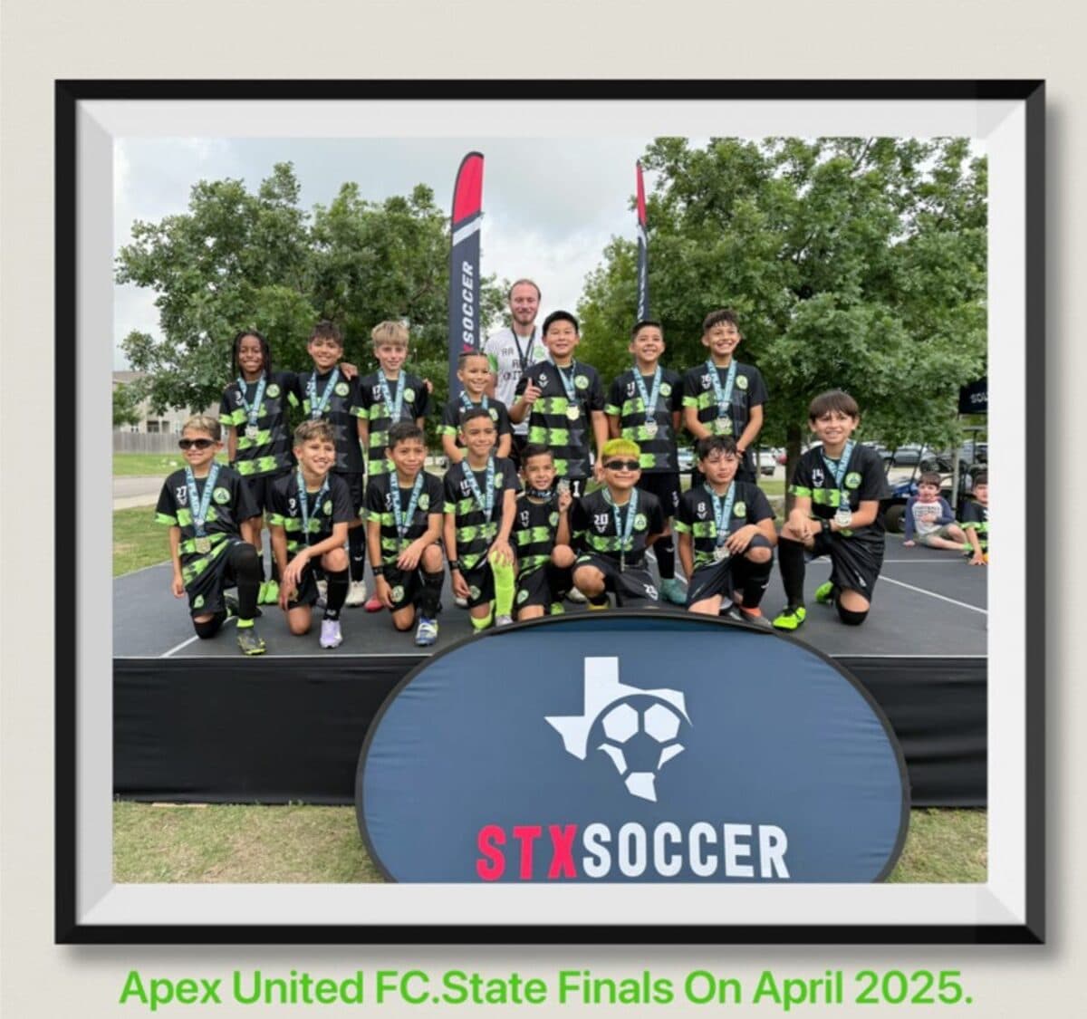 Apex United FC team at the STX Soccer State Finals in April 2025