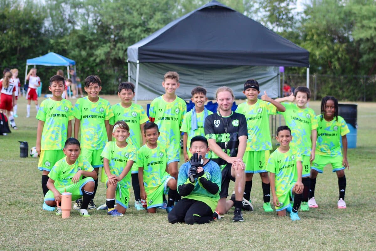Apex United FC team photo at a youth soccer tournament in San Antonio